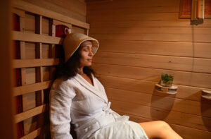 Banya hat in a steam room